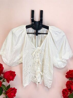 Calypso St Barth White Boho Linen Embroidered Blouse M